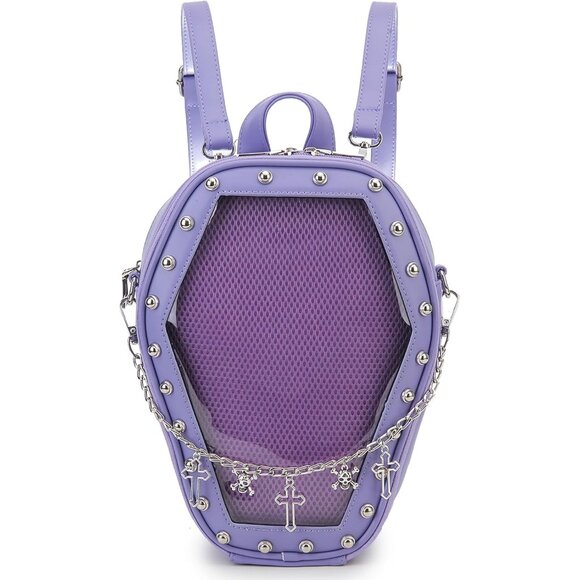 Gothic Coffin Shaped Handbag for Women Halloween Shoulder Bag Purple Backpack - Picture 1 of 9